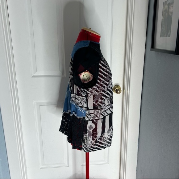 Lavena Patchwork Denim and Lace Top polyester Lg - Picture 4 of 7